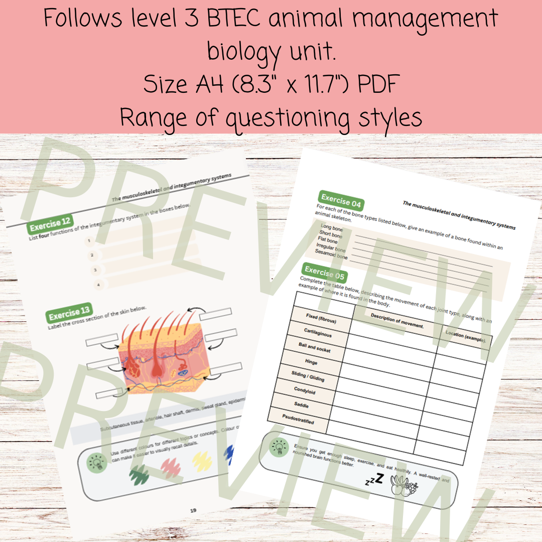 Animal management biology musculoskeletal and integumentary systems workbook