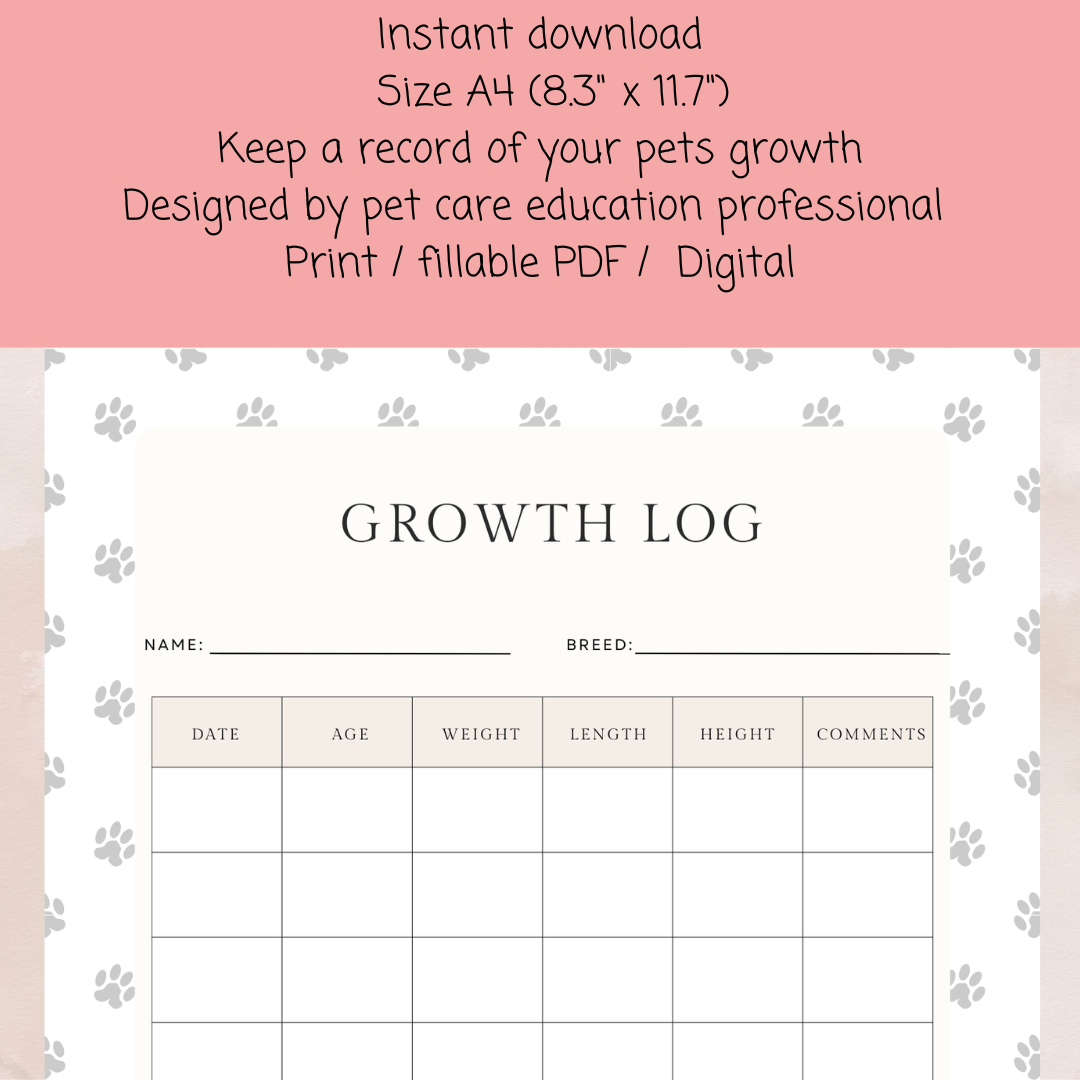 Pet growth log template