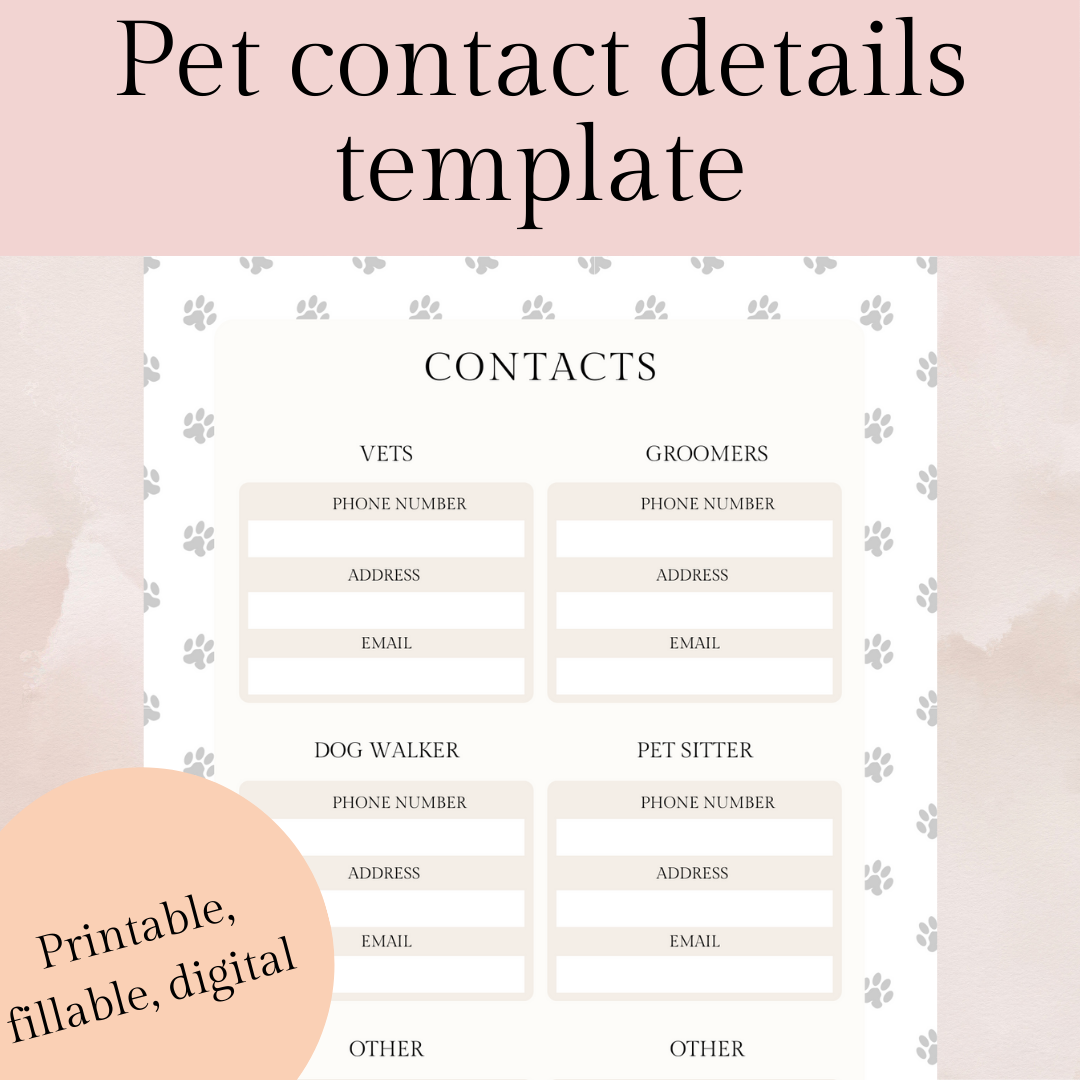 Pet contact details template