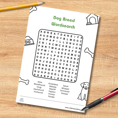 Animal breeds word search pack