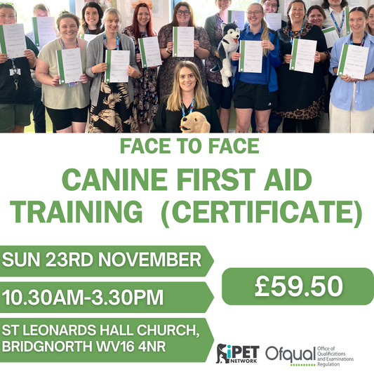 Face to Face Canine First Aid Training Certificate 23rd November , Bridgenorth , West Midlands