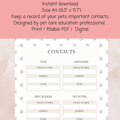 Pet contact details template