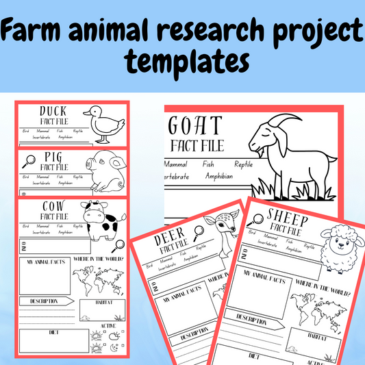 Farm animal research project poster template pack
