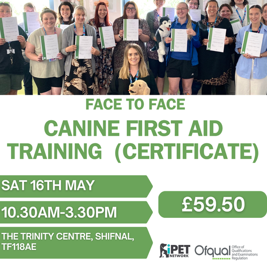 Face to Face Canine First Aid Training Certificate 15th May , Shifnal , West midlands