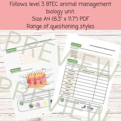 Animal management biology musculoskeletal and integumentary systems workbook