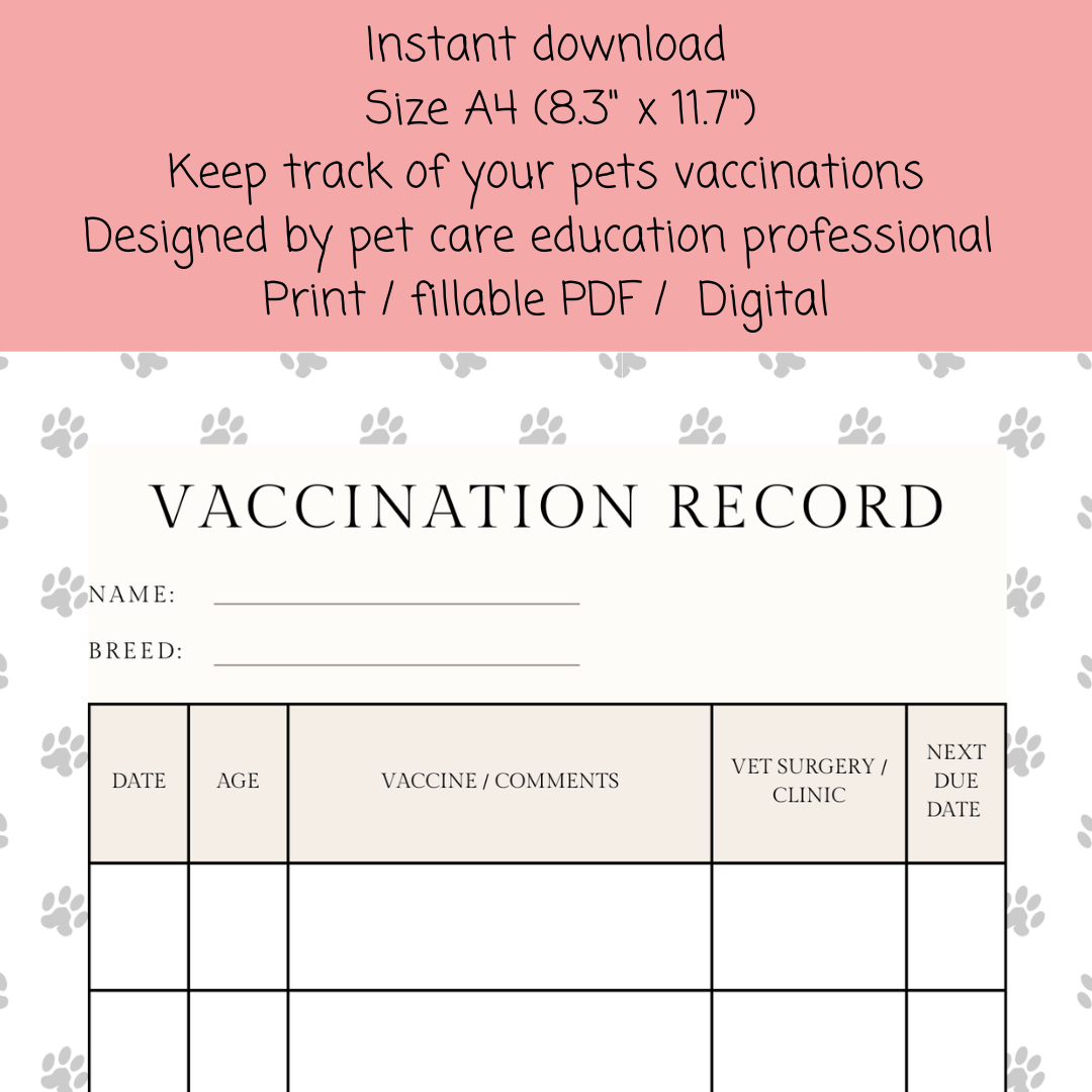 Pet vaccination record template